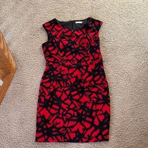 Calvin Klein Red and Black Abstract Mini Dress